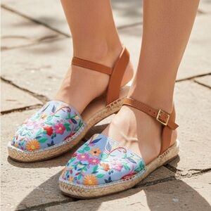 Talbots Izzy d'Orsay Embroidered Espadrille Sandals size 9.5